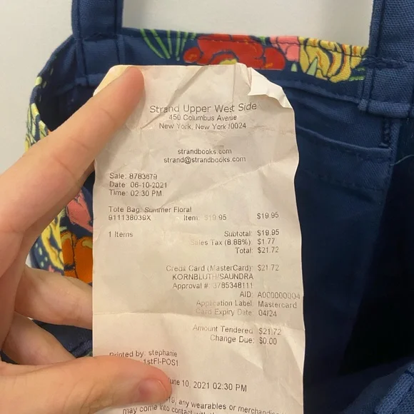 Classic NYC Strand Floral Blue Tote Bag book lovers! (NWT) - Picture 4 of 5